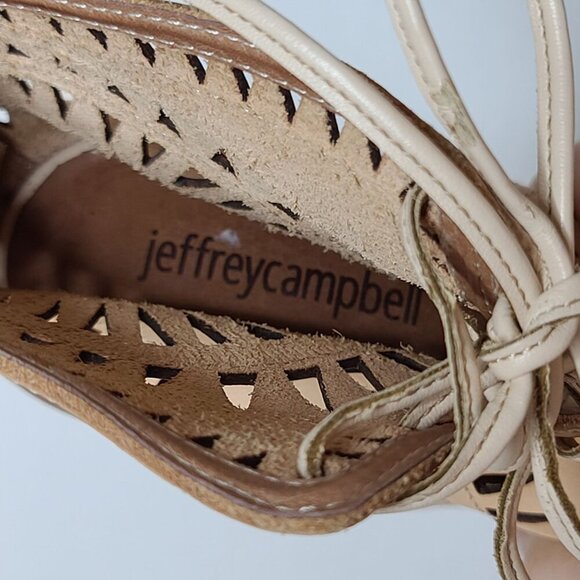 Jeffrey Campbell Rodillo Wedge Cut Out Lace Front Peeptoe Shoe Cream Leather 8 - Picture 9 of 9